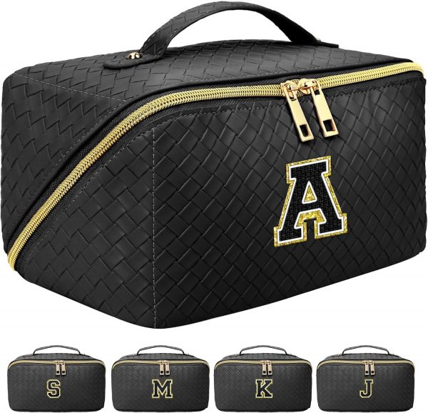 Large Capacity Makeup Bag, Travel Cosmetic Bag With Handle and Divider Flat Lay Organizer Portable Toiletry Bag,Makeup Storage Brush for Women