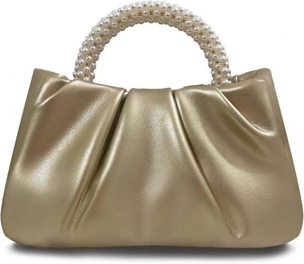 Beatfull Evening Purse Women Small Pearl Handbags Soft Leather Ruched Bag Wedding Bridal Clutch Party Prom Crossbody Purses - Image 5