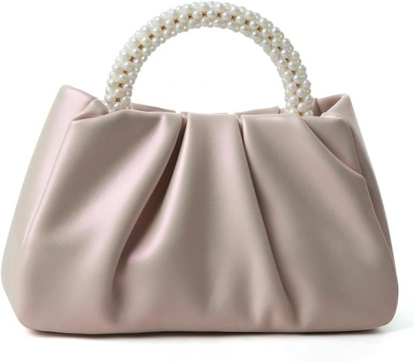 Beatfull Evening Purse Women Small Pearl Handbags Soft Leather Ruched Bag Wedding Bridal Clutch Party Prom Crossbody Purses - Image 4