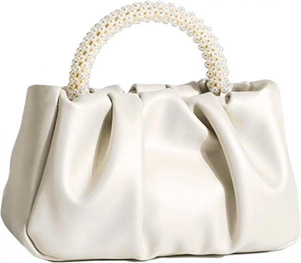 Beatfull Evening Purse Women Small Pearl Handbags Soft Leather Ruched Bag Wedding Bridal Clutch Party Prom Crossbody Purses - Image 3