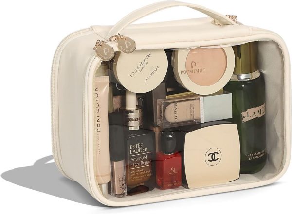 Clear Cosmetic Bag,PU Leather Double Layer Makeup Bag with Brush Holder - Image 4