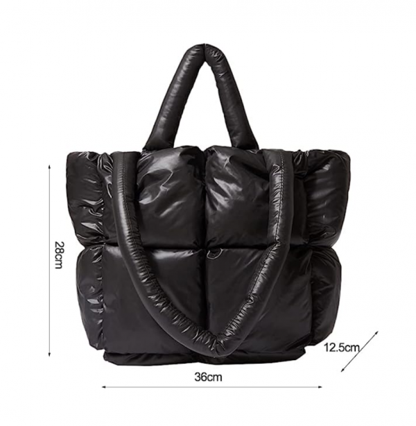 Puffer Tote Bag for Women Quilted Puffy Handbag Light Winter Down Cotton Padded Shoulder Bag - Image 2