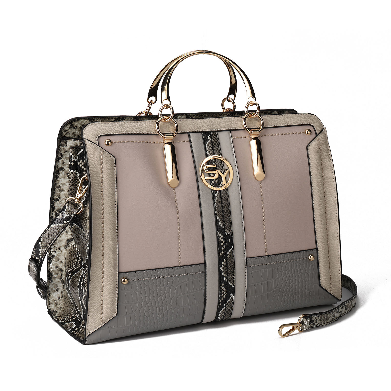 HEC Wholesale Products Ladies Handbag for Women LargeColor Contrast Women Pu Leather Crossbody Purse with Gold Metal Handle