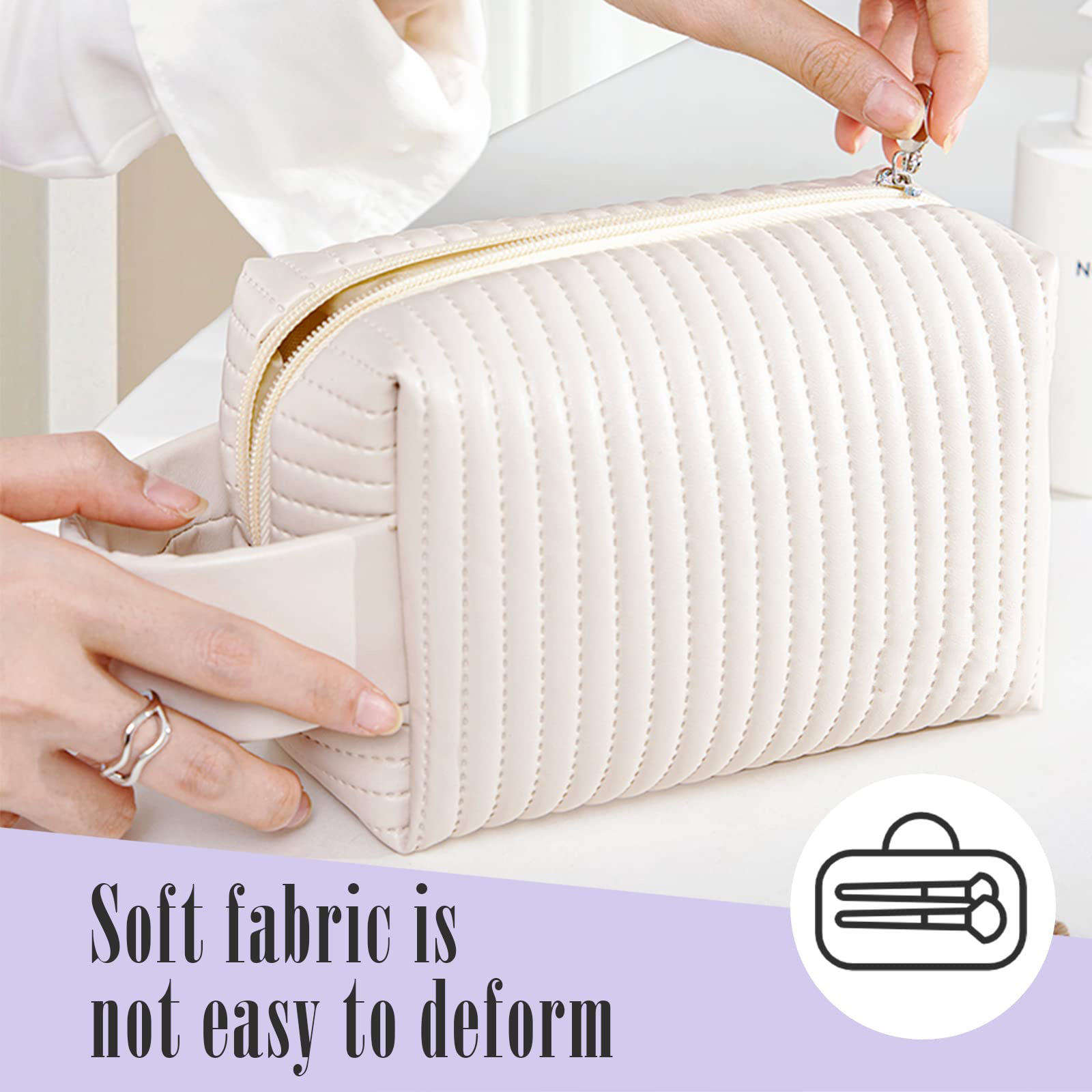 Custom Logo Makeup Brush Bags Clutch Accessories Skincare Organizer Zipper Pouch Waterproof Travel Quilted Cosmetic Bag
