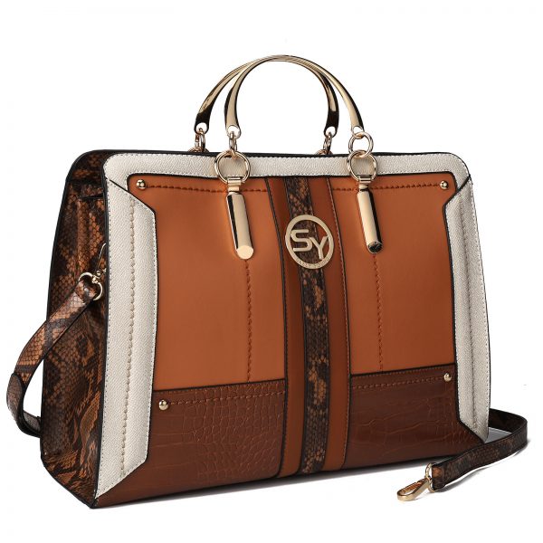 HEC Wholesale Products Ladies Handbag for Women LargeColor Contrast Women Pu Leather Crossbody Purse with Gold Metal Handle - Image 3