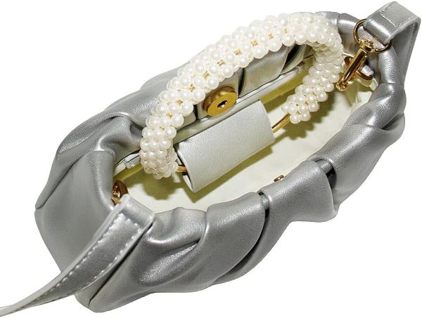 Beatfull Evening Purse Women Small Pearl Handbags Soft Leather Ruched Bag Wedding Bridal Clutch Party Prom Crossbody Purses - Image 2