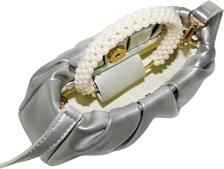 Beatfull Evening Purse Women Small Pearl Handbags Soft Leather Ruched Bag Wedding Bridal Clutch Party Prom Crossbody Purses