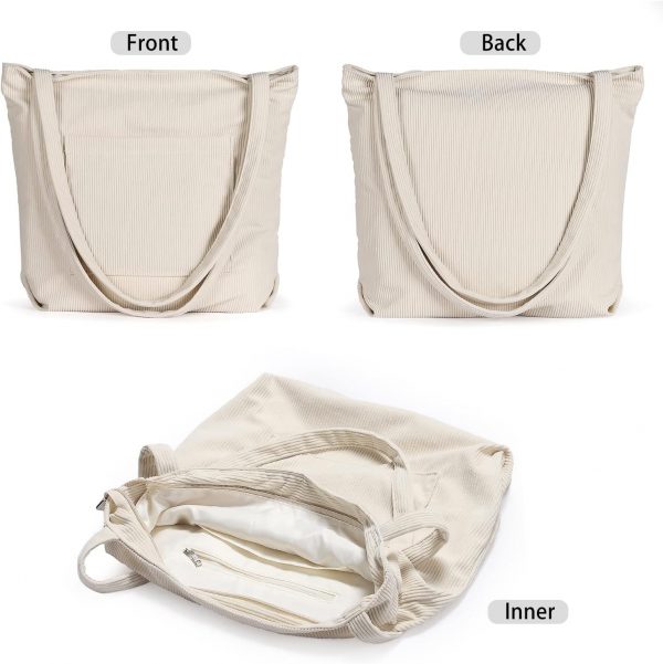 Women Corduroy Tote Bag, Large Shoulder Hobo Bags Casual Handbags Big Capacity Shopping Work Bag - Image 2
